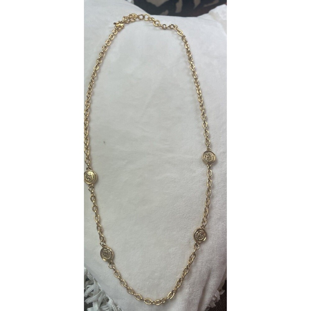 VTG? SIGNED LC HANG TAG LIZ CLAIBORNE 28"  LONG GOLD TONE METAL CHARM Necklace